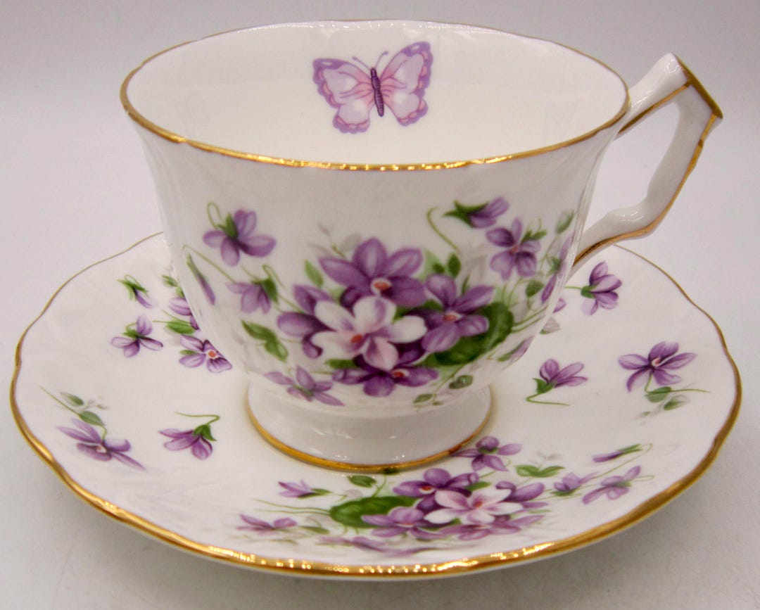 Aynsley Wild Violets Bone China Tea Cup and Saucer - England - Etsy UK