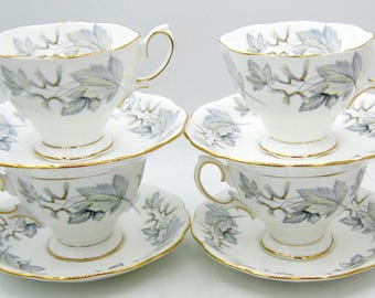 Royal Albert Silver Maple Bone China Teacup and Saucer Sets (4) - England