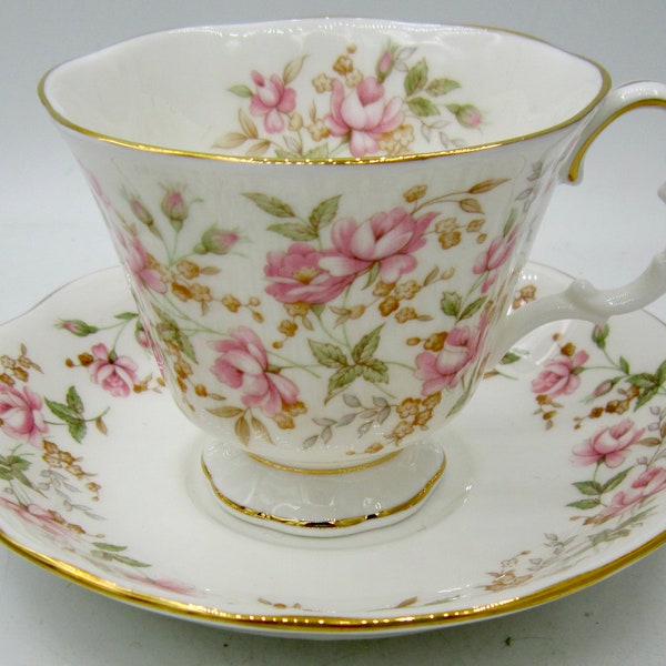 Royal Albert Pink Brocade Bone China Teacup and Saucer - Rose Chintz - England