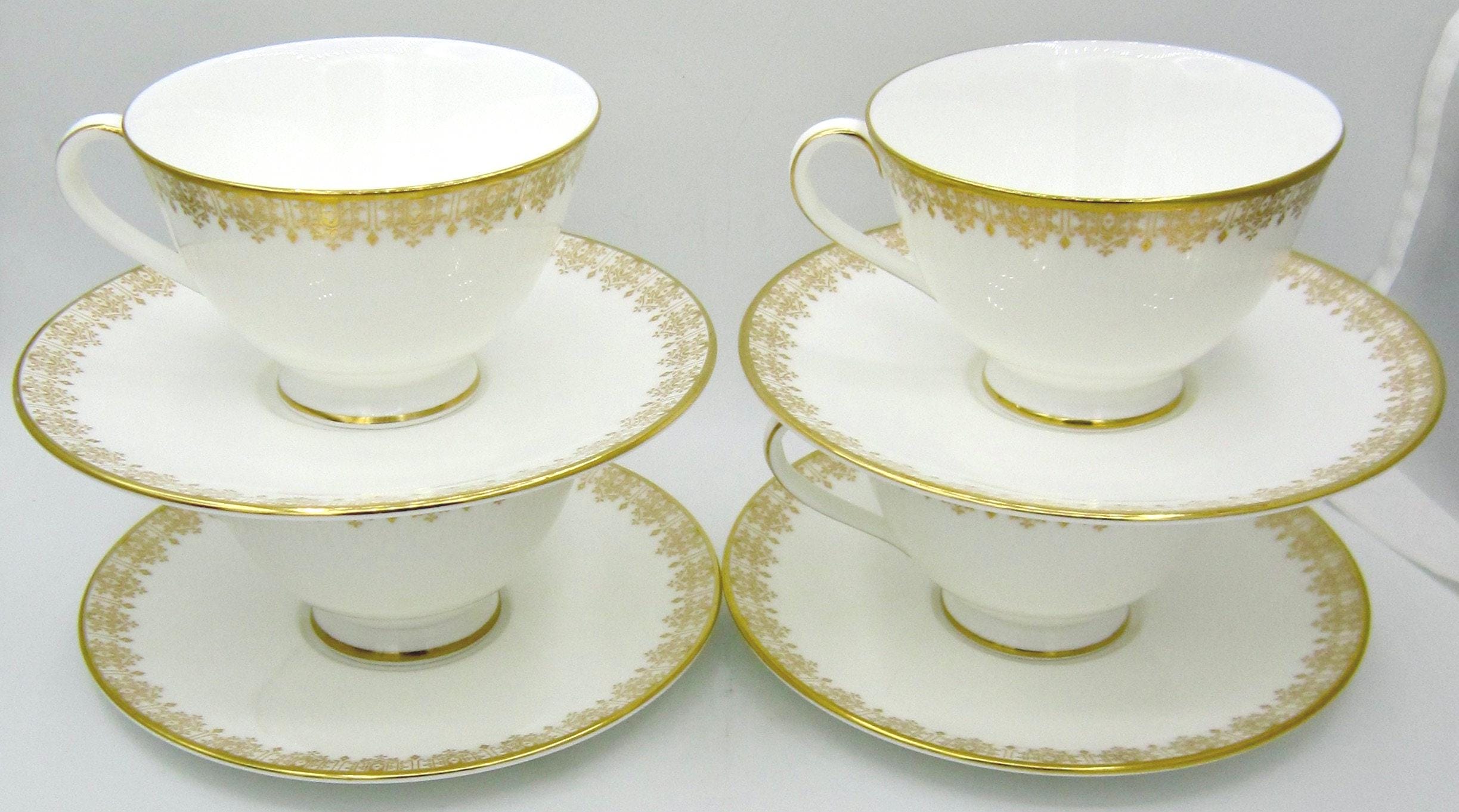 Royal Doulton Gold Lace (H4989) Bone China Cup and Saucer Sets (4