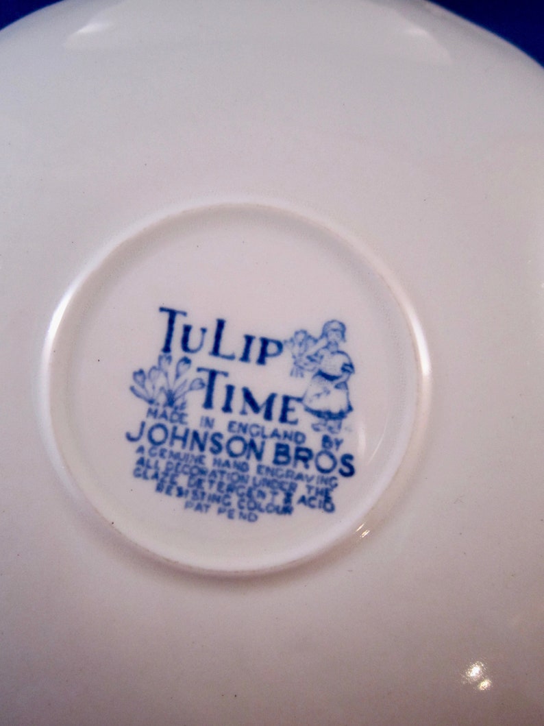 5.5 Inch - White Background 2 Johnson Brothers Tulip Time Blue Saucers Vintage English China