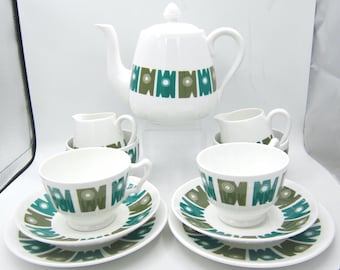 Crown Staffordshire Delamere Bone China Tea and Dessert Set for 2 (12 Pcs) - Teal and Moss Green - England