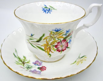 Royal Albert Bone China Teacup and Saucer - Multi-Coloured Flowers - England