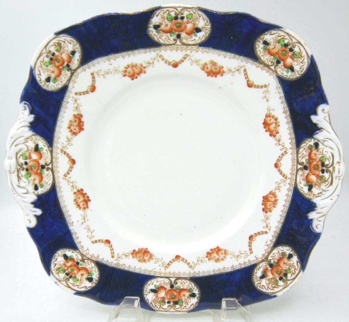 Square Loos Phoenix Loos Square Handled Serving Plate (9 In.) - Orange and Cobalt ...