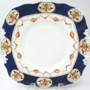 Phoenix Loos Square Handled Serving Plate (9 In.) - Orange and Cobalt Blue - England