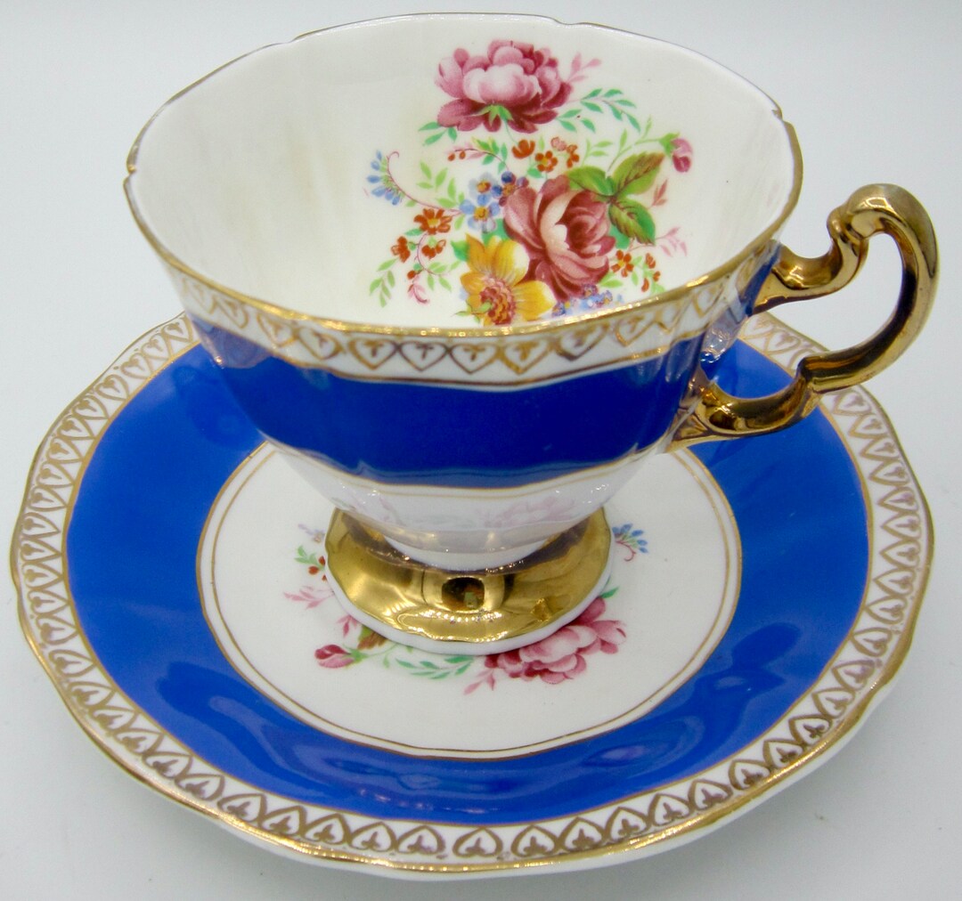 Adderley Bone China Teacup and Saucer H1114 Blue England Etsy