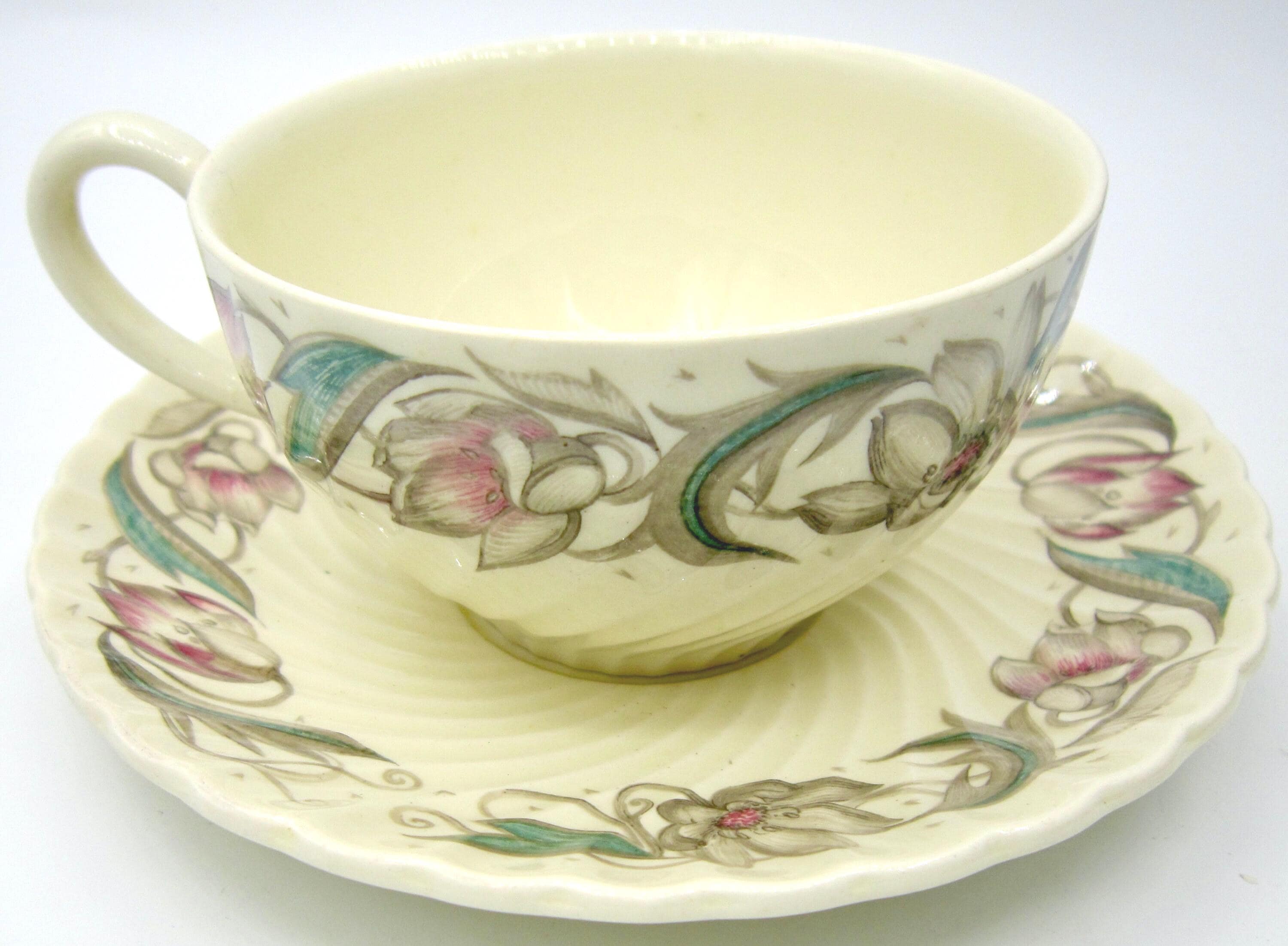 Susie Cooper Endon Flat Cup and Saucer (1417) - Red and Gray