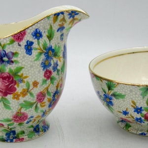Royal Winton Old Cottage Chintz Creamer and Open Sugar Bowl - England