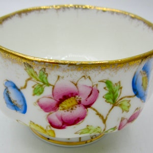 Royal Albert Crown China Anemone Open Mini Sugar Bowl - Pink, Blue and Yellow Flowers - England