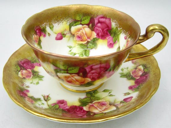 【メル60367】ローズピンクとロイヤルブルー　No.803 Royal Chelsea Golden Rose Bone China Teacup and Saucer (3983A