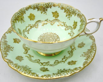 Paragon Bone China Tea Cup and Saucer (S7310 Light Green) - Double Warrant - England