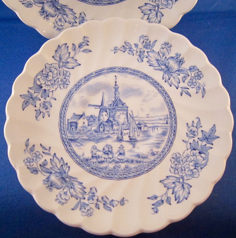 5.5 Inch - White Background 2 Johnson Brothers Tulip Time Blue Saucers Vintage English China