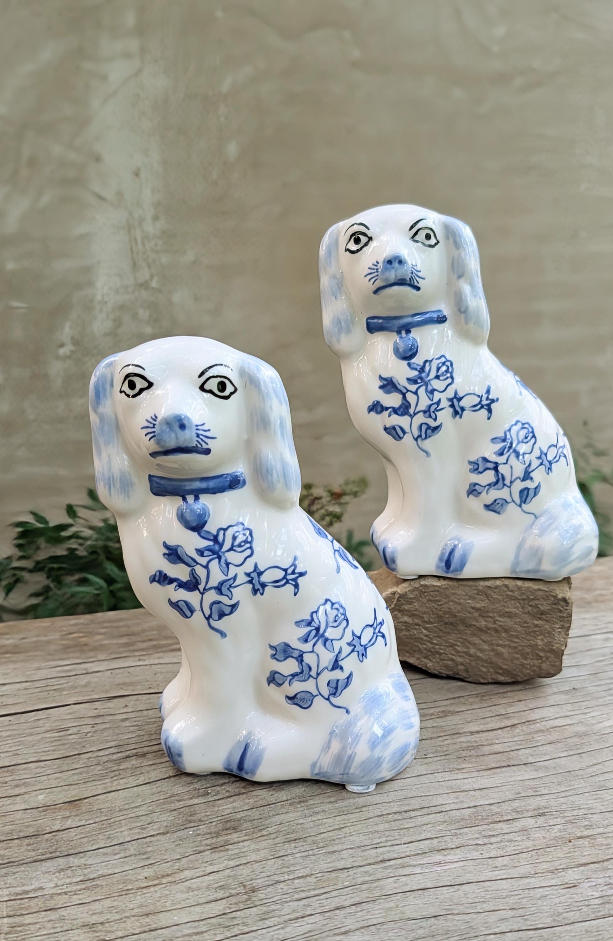 Blue and White Porcelain Dogs - Etsy