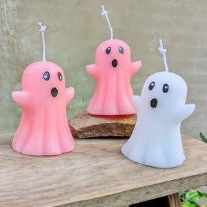 Hand Poured Wax Ghost Candle, PINK- Halloween, Kitchsy, Spooky, Tablescape