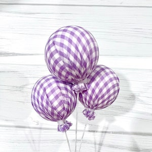 Lavender check floral pick, Easter tree decorations, fabric ball pick, wreath supplies, garland decoration, spring tree ornament pick