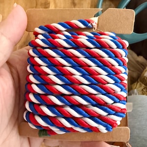 5mm patriotic cording, red white blue twisted rope, decorative cording, braided string, by the yard