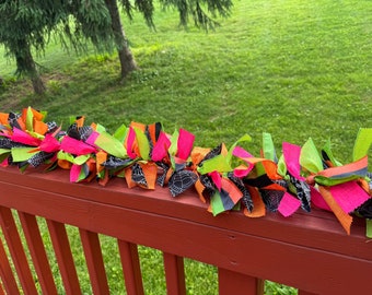 neon Halloween garland, bright Halloween decor, festive Halloween garland for mantle, staircase garland, Halloween ribbon garland