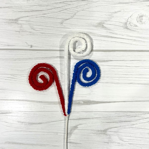 4th of July swirl pick, patriotic wreath supply, July 4th garland decoration, red white and blue floral pick