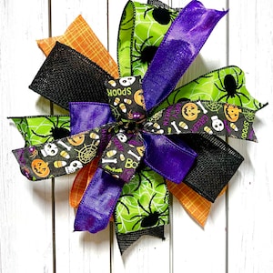 Halloween wreath bow, purple green Halloween tree decor, Lantern bow, tree topper, Halloween party decorations