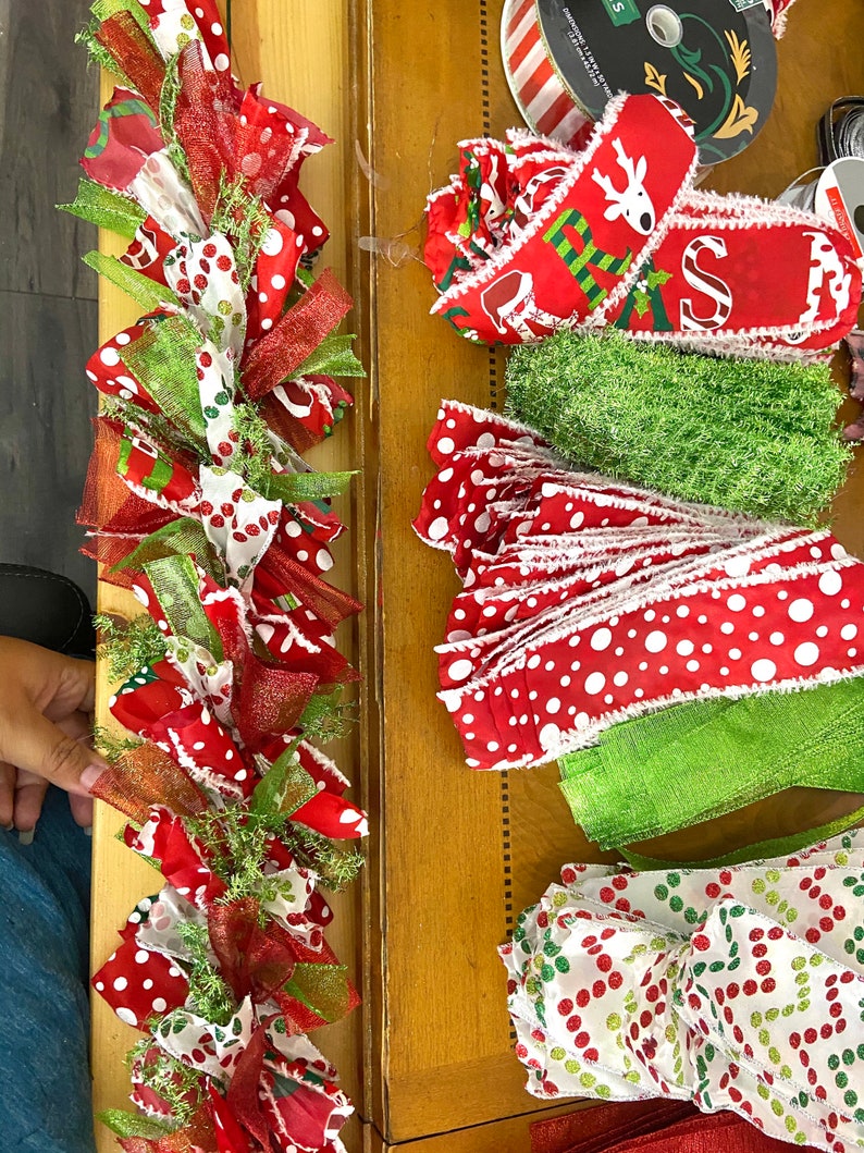 Whimsical Christmas garland rag tie garland ribbon garland Etsy