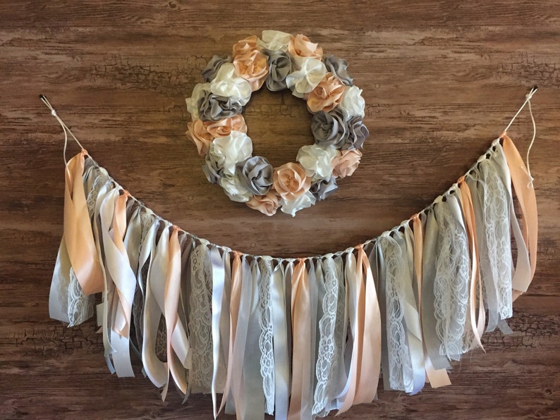 Blush & gray ribbon garland nursery wall decor photo Etsy