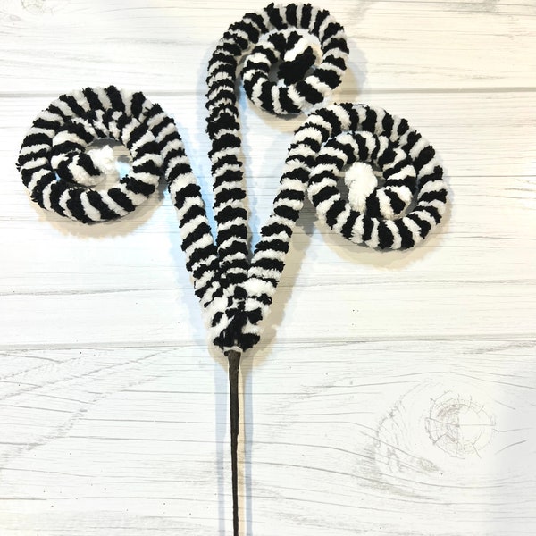 Black and white swirl pick, Halloween wreath supply, garland decoration, Halloween floral pick, Christmas tree pick