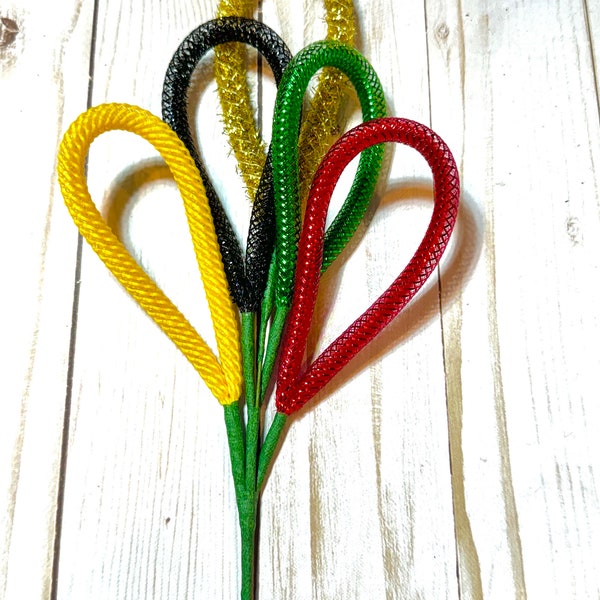 Juneteenth mesh tubing pick, black history decoration, kwanza decor, wreath making supplies, floral pick, red black green yellow gold