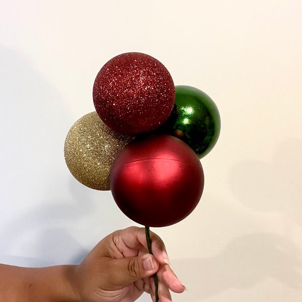 Christmas ornament bundle pick, ornament cluster pick, Christmas tree ornament, burgundy green Christmas decor