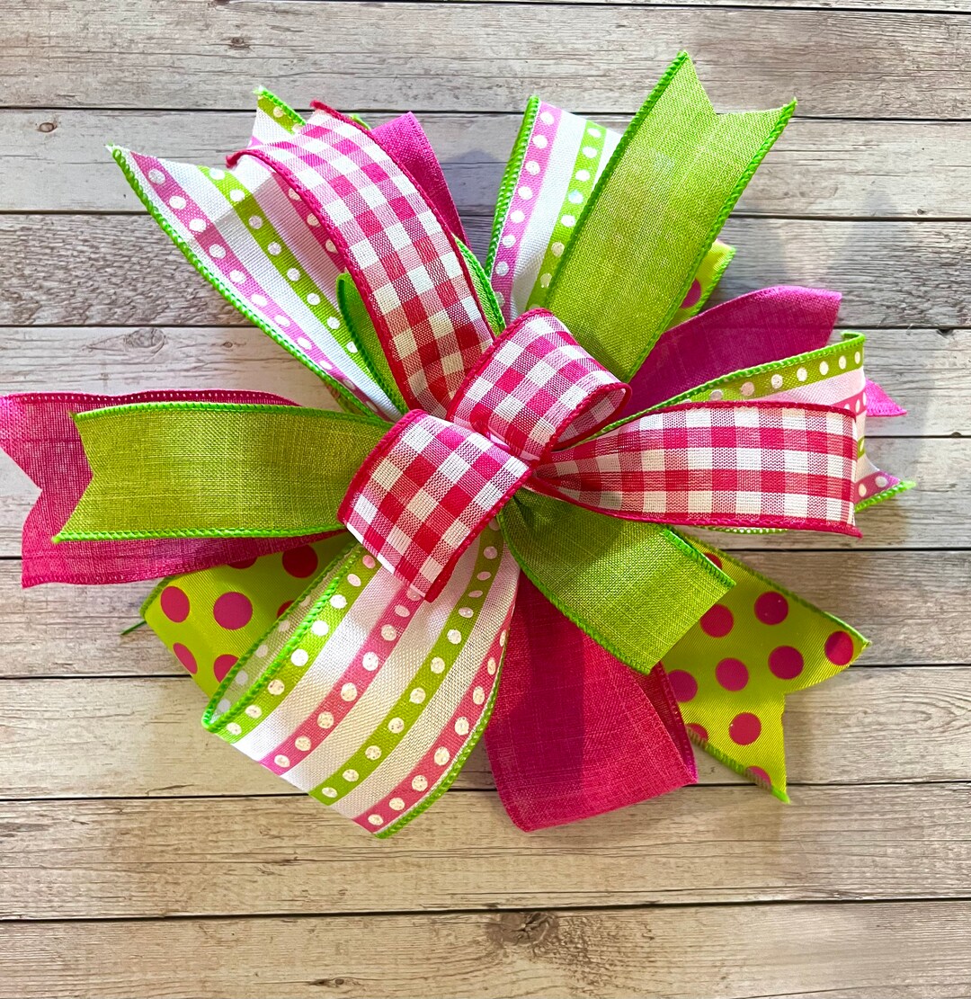 Pink Green Bow Spring Tree Topper Staircase Bow Easter Etsy