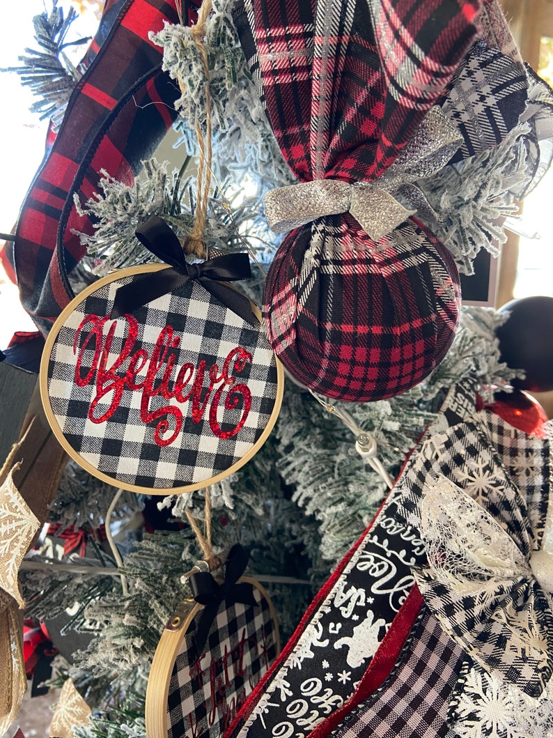 Plaid Christmas Ornaments Black Red and Silver Christmas Etsy