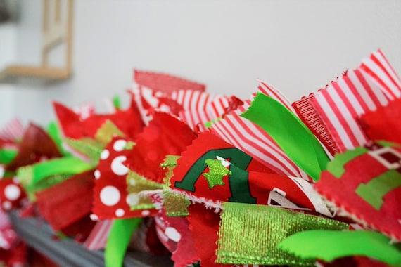 Christmas Boughs Fabric Wrapping with Green Ribbon