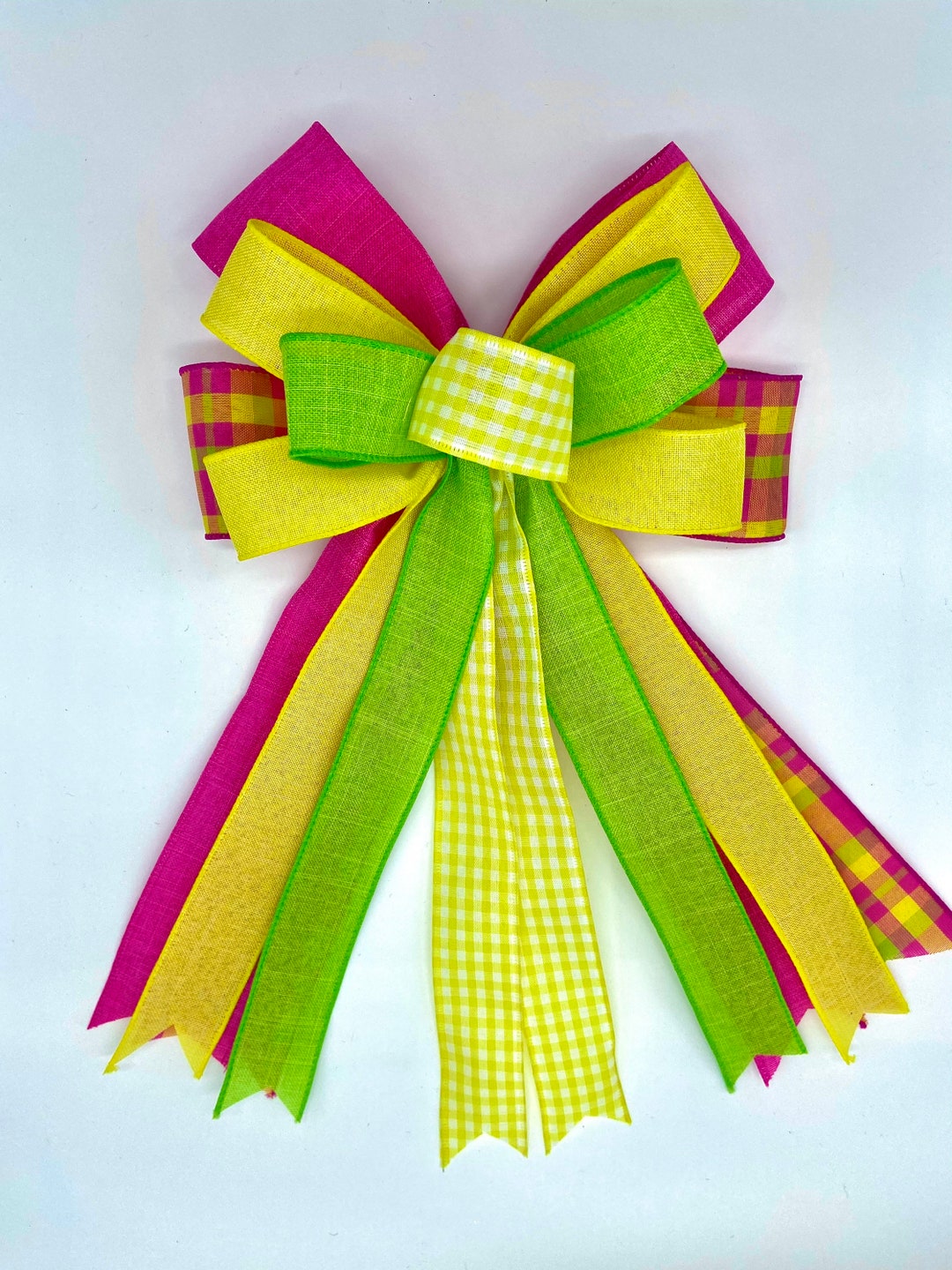 Bright Spring Bow Spring Tree Topper Hot Pink Yellow Green Etsy