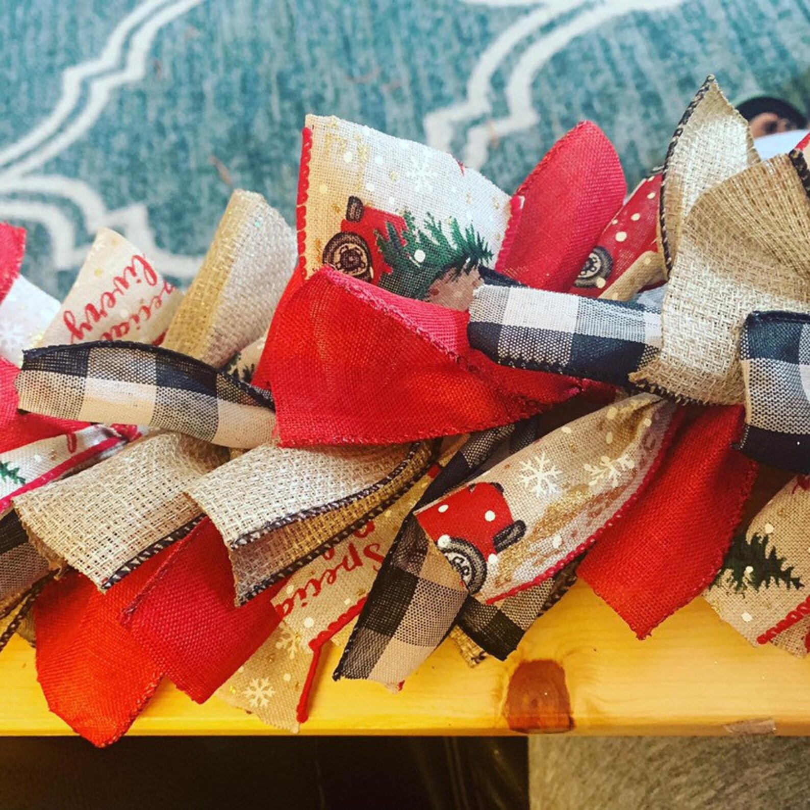 Red truck garland burlap red and black plaid ribbon garland | Etsy