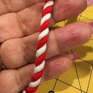 5mm red and white satin cording, twisted rope, decorative cording, braided string, Christmas decoration
