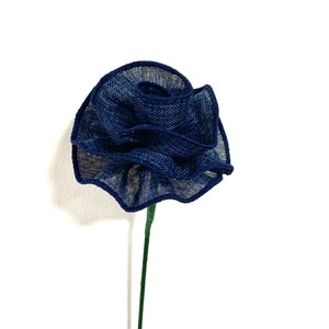 Dark denim ribbon rose pick, flowers for bouquet making, flowers for floral arrangements, wedding flowers, flowers for crafting