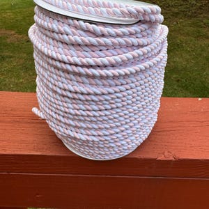 5mm light pink and white satin cording, twisted rope, decorative cording, braided string, 10 yards