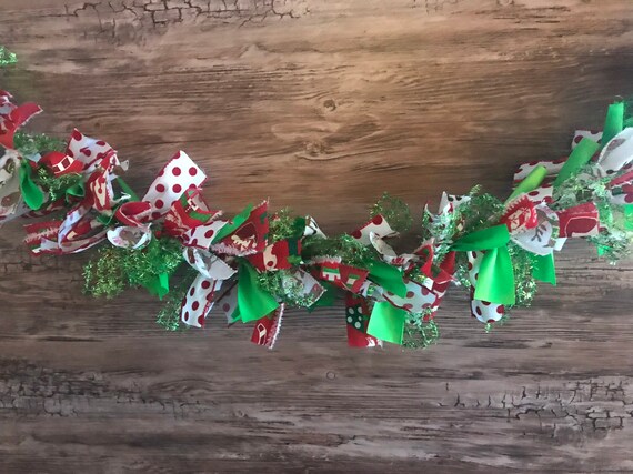 Whimsical Christmas Garland Rag Tie Garland Ribbon Garland Etsy