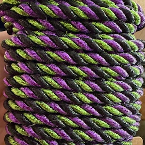 5mm metallic Halloween cording, purple green black twisted rope, decorative cording, braided string, Halloween decor