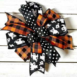 Ghost Halloween wreath bow, orange black Halloween tree decor, Lantern bow, tree topper, Halloween party decorations
