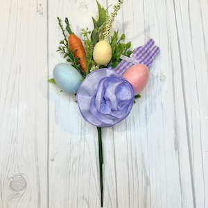 Spring floral pick, bunny egg floral spray, wreath floral supply, artificial greenery, blue Easter flowers