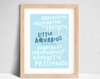 Little Aquarius Nursery Art Print | Children's Bedroom Poster | New Baby Gift | January February Birthday Gift