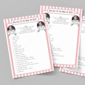 Personalised Bride to be Quiz: Hen Party Game with Bride's Photo (Printed or PDF) image 1