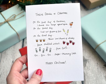 Funny "Twelve Drinks of Christmas" Card: Humorous Alcohol Pun Greeting