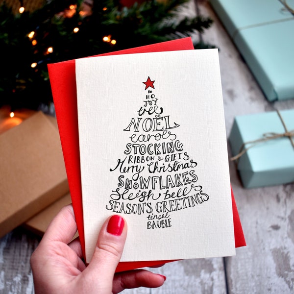 Typographic Christmas Shape Cards Pack | 10 card multipack