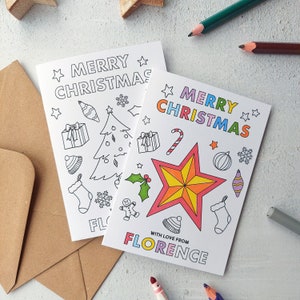 Personalised Children's Colour-in Christmas Cards with DIY decoration