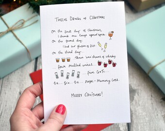 Funny "Twelve Drinks of Christmas" Card: Humorous Alcohol Pun Greeting