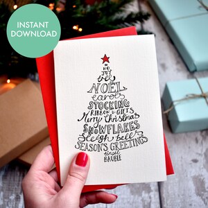 Tarjetas tipográficas imprimibles con formas navideñas / 5 diseños de tarjetas navideñas digitales / Descarga instantánea
