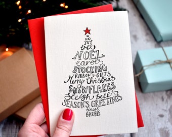 Typographic Christmas Cards Pack | 10 Mixed Card Packs with Five Traditional Designs