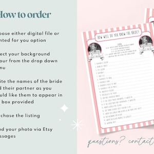 Personalised Bride to be Quiz: Hen Party Game with Bride's Photo (Printed or PDF) image 7