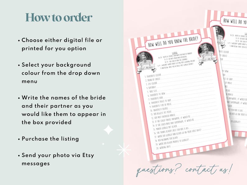 Personalised Bride to be Quiz: Hen Party Game with Bride's Photo (Printed or PDF) image 7